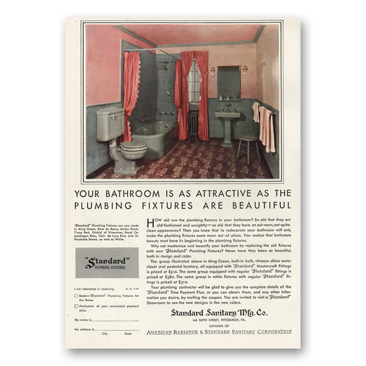 1930 American Radiator Standard Sanitary Bathroom Is Attractive Vintage Magazine Print Ad