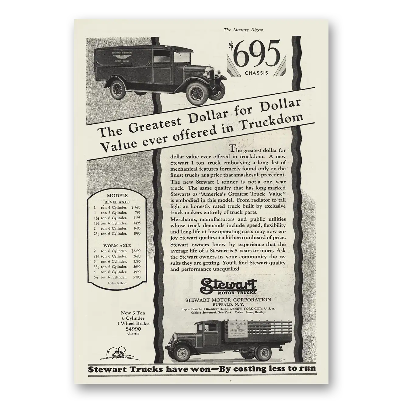 1930 Stewart Motor Trucks Greatest Dollar Vintage Magazine Print Ad