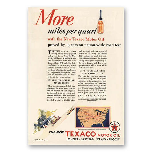 1930 Texaco Motor Oil More Miles Per Quart Vintage Magazine Print Ad