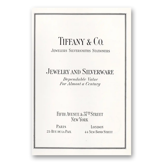 1930 Tiffany & Co Jewelry and Silverware Vintage Magazine Print Ad