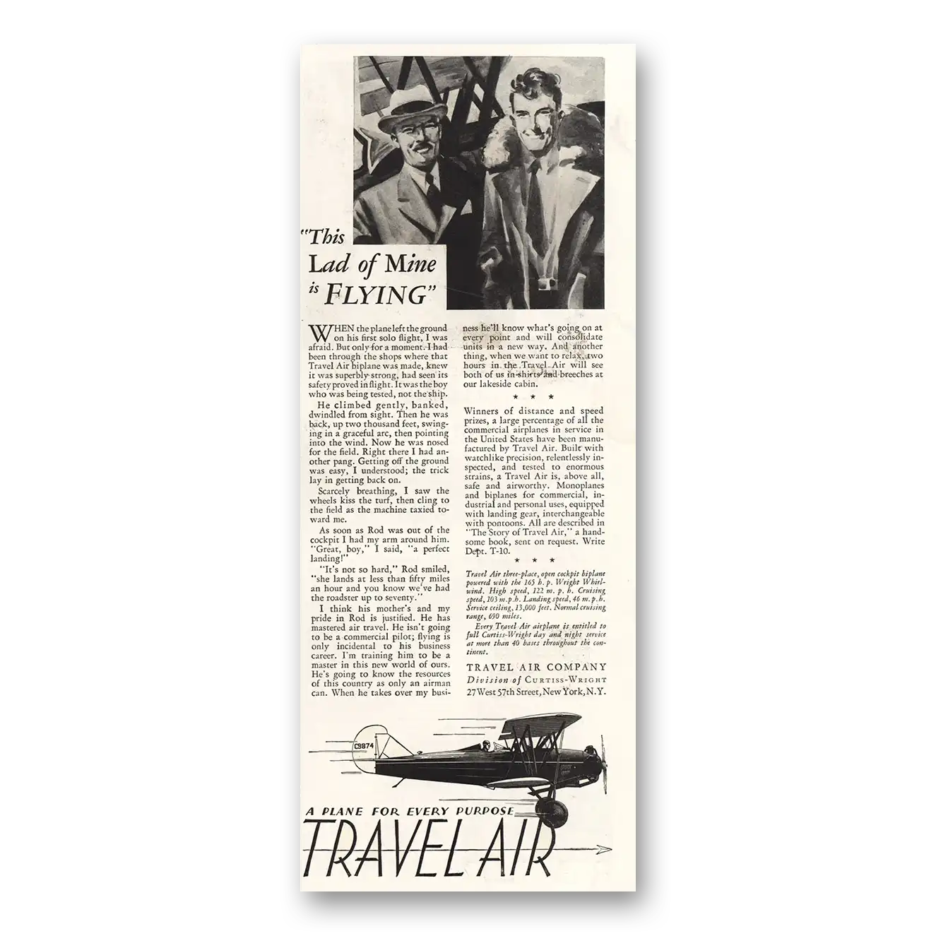 1930 Travel Air This Land of Mine Is Flying Vintage Magazine Print Ad