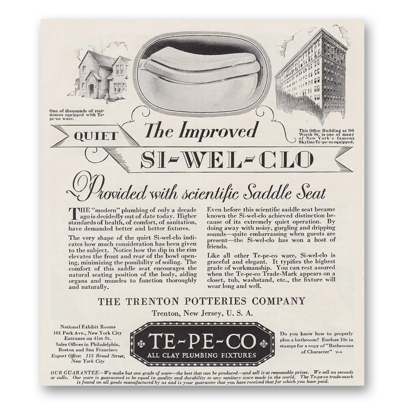 1930 Trenton Potteries Provided with Scientific Saddle Seat Vintage Magazine Print Ad