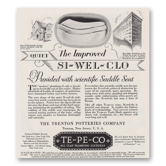 1930 Trenton Potteries Provided with Scientific Saddle Seat Vintage Magazine Print Ad