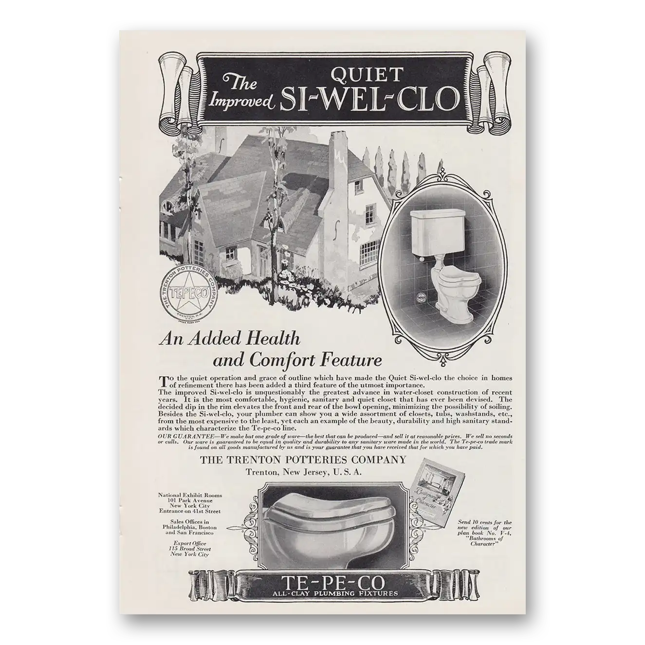 1930 Trenton Potteries Quiet Si Wel Clo An Added Health and Comfort Feature Vintage Magazine Print Ad