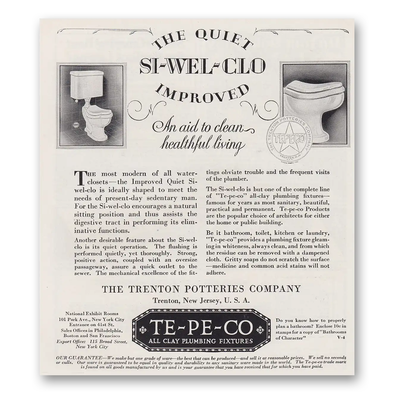 1930 Trenton Potteries Quiet Si Wel Clo Improved Vintage Magazine Print Ad