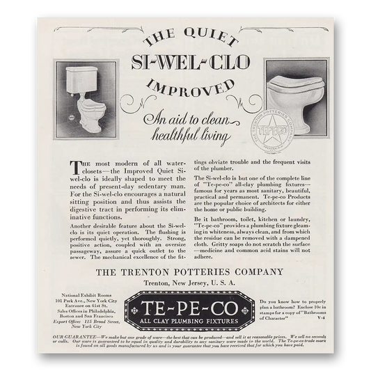 1930 Trenton Potteries Quiet Si Wel Clo Improved Vintage Magazine Print Ad