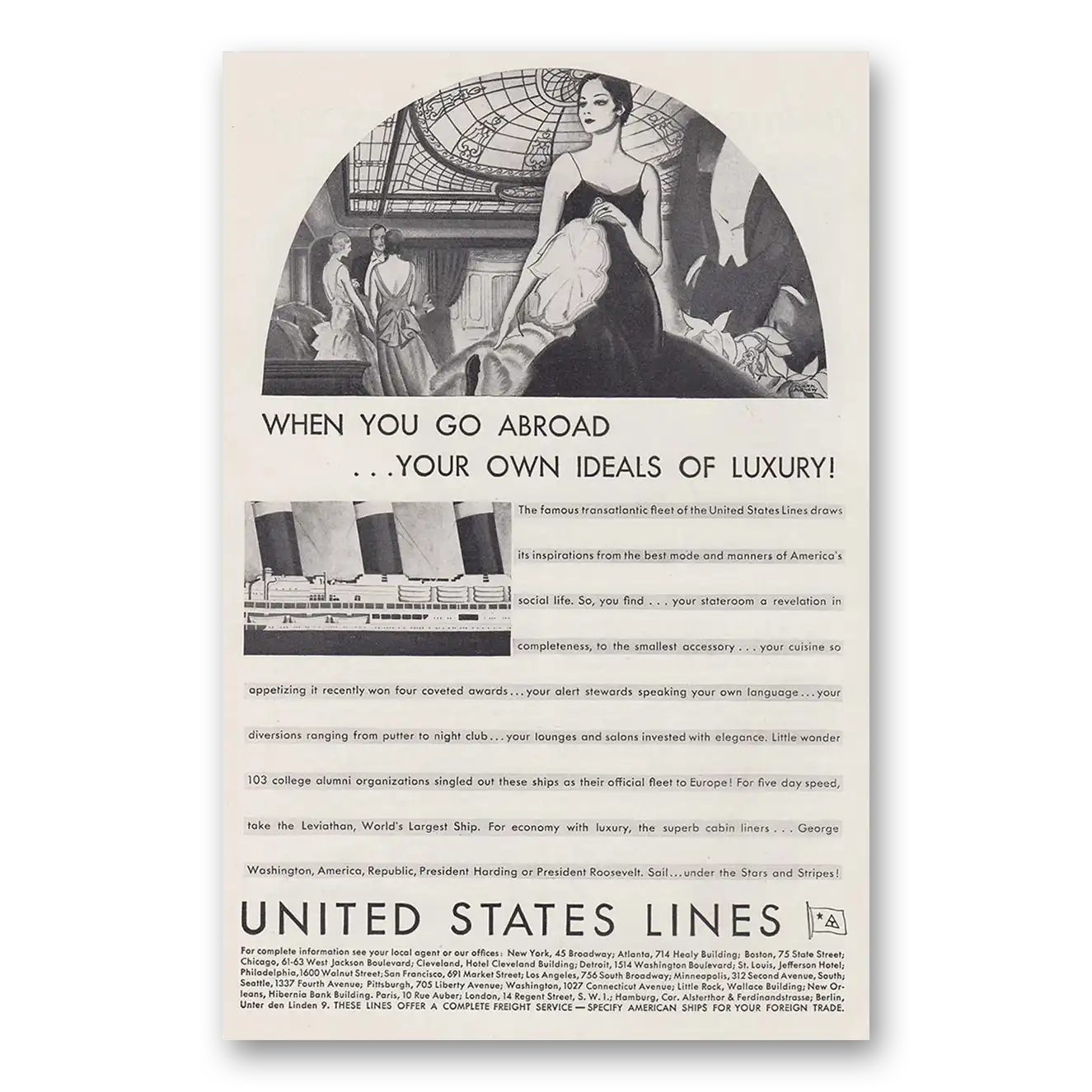 1930 United States Lines When You Go Abroad Vintage Magazine Print Ad