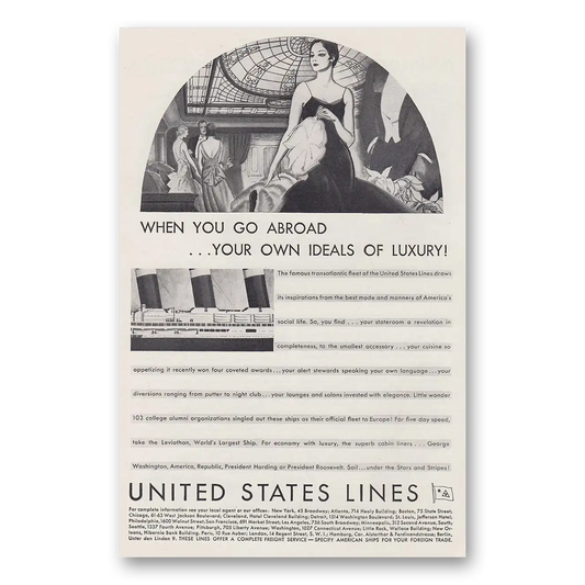 1930 United States Lines When You Go Abroad Vintage Magazine Print Ad