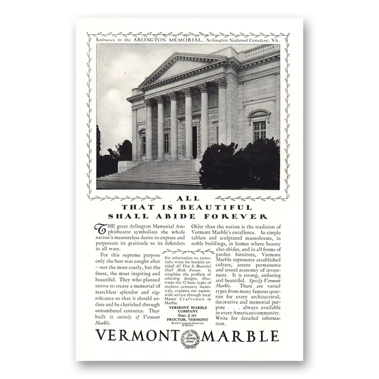 1930 Vermont Marble Arlington Memorial Ampitheatre Vintage Magazine Print Ad