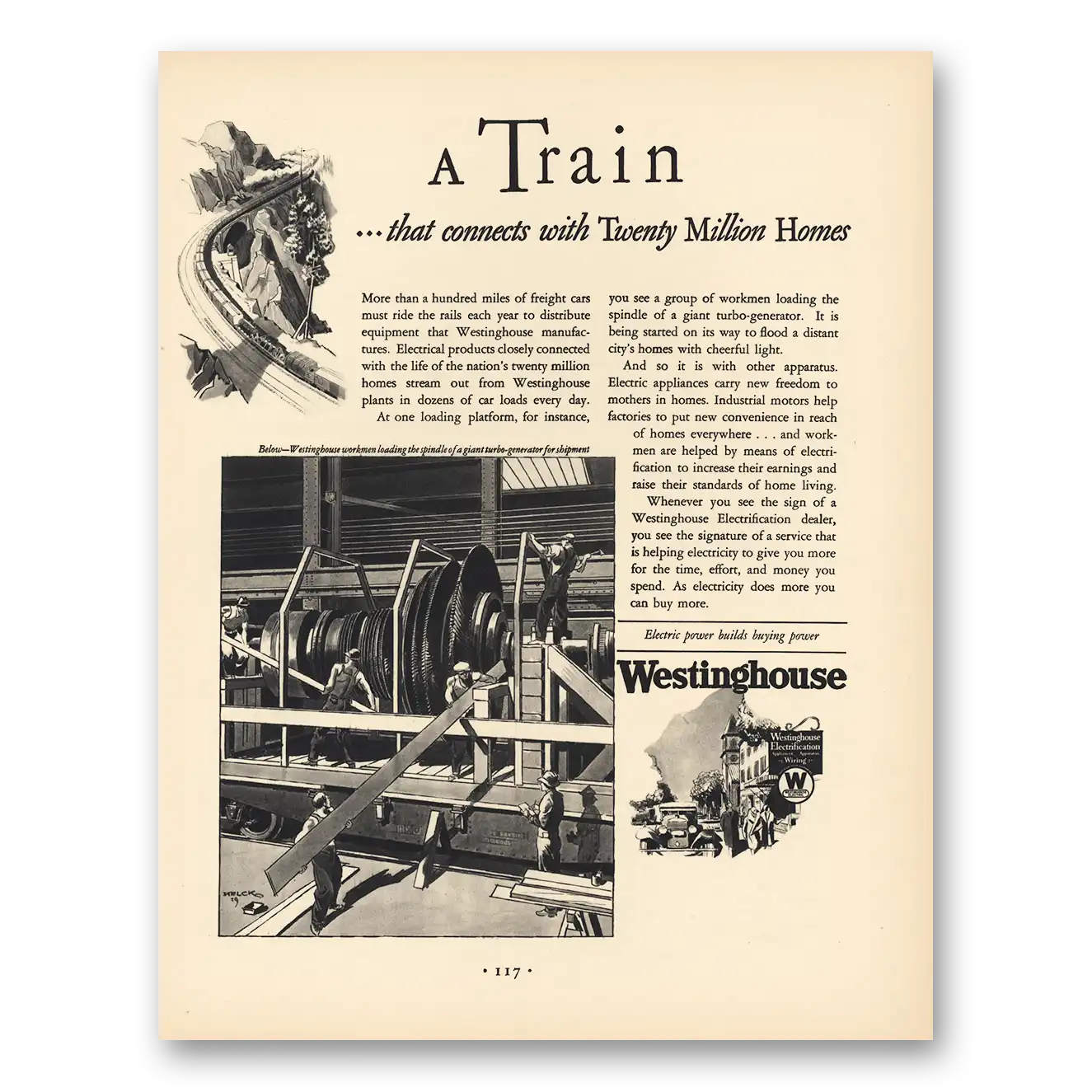 1930 Westinghouse Train Connects With Twenty Million Homes Vintage Magazine Print Ad