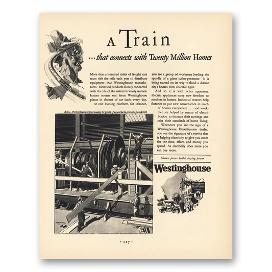 1930 Westinghouse Train Connects With Twenty Million Homes Vintage Magazine Print Ad