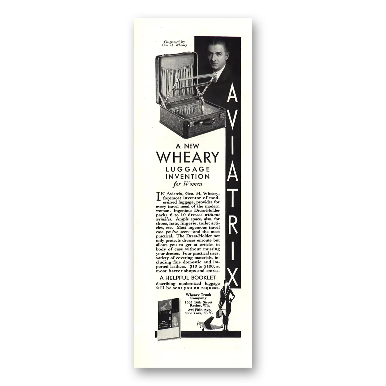 1930 Wheary Luggage Aviatrix Luggage Invention Vintage Magazine Print Ad