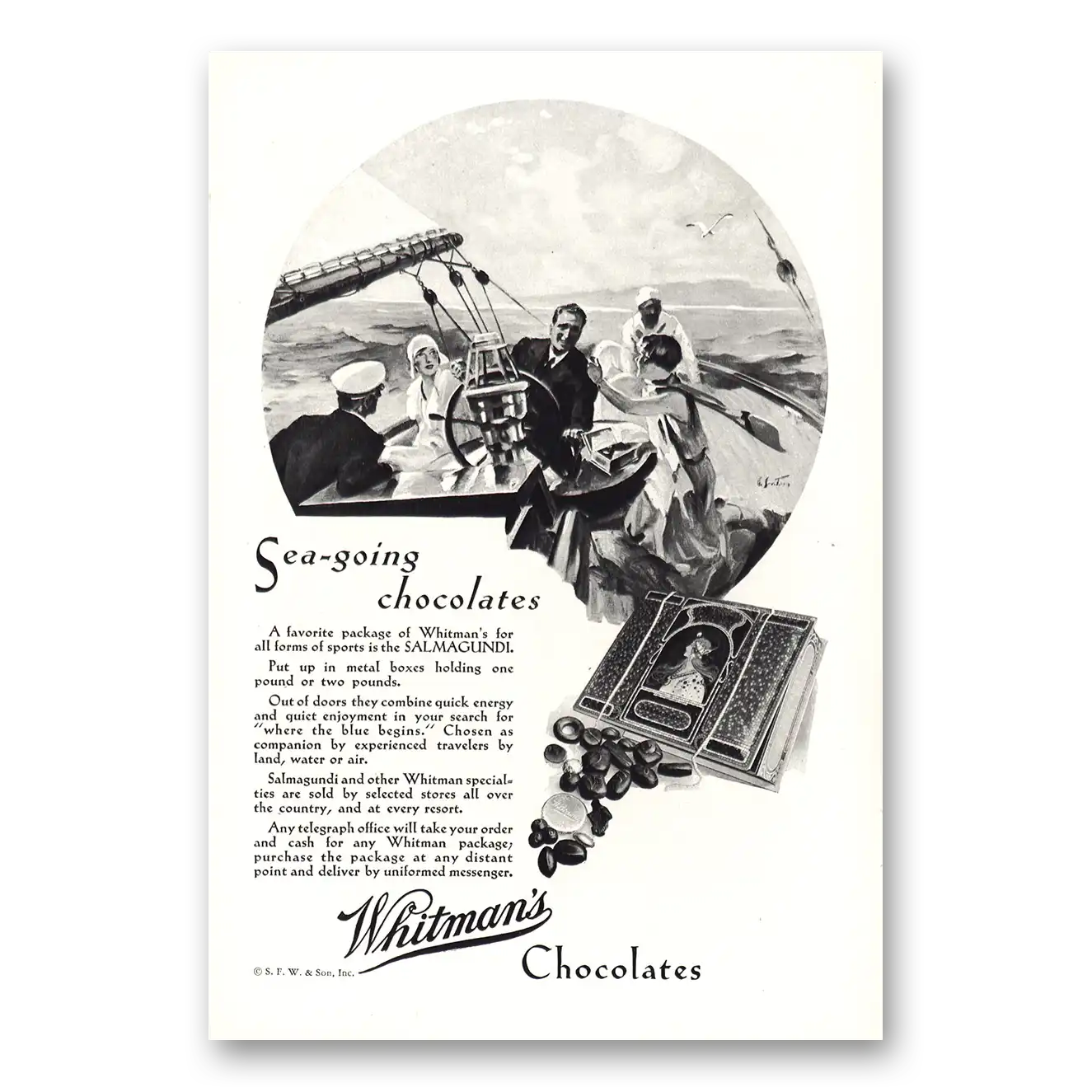 1930 Whitmans Chocolates Sea Going Chocolates Vintage Magazine Print Ad