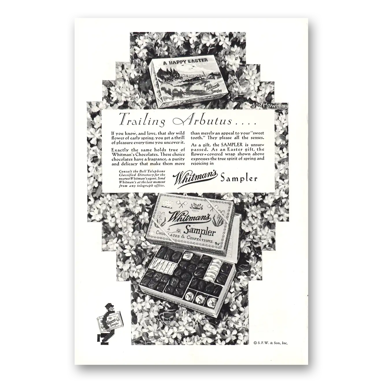 1930 Whitmans Chocolates Happy Easter Trailing Arbutus Vintage Magazine Print Ad