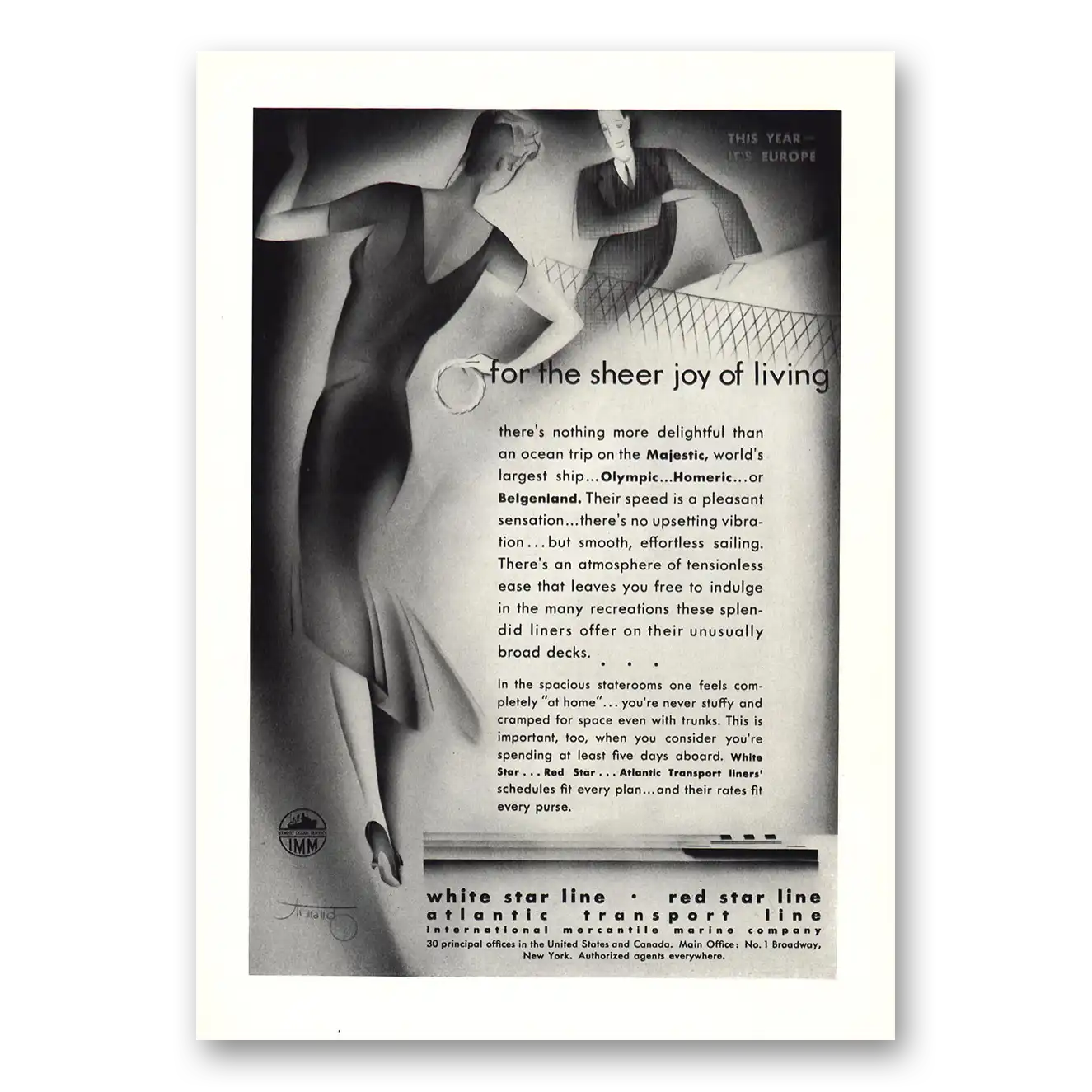 1930 White Star Line For the Sheer Joy of Living Vintage Magazine Print Ad