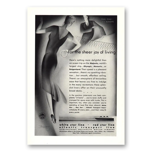 1930 White Star Line For the Sheer Joy of Living Vintage Magazine Print Ad