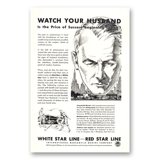 1930 White Star Line Your Husband Price of Success Vintage Magazine Print Ad