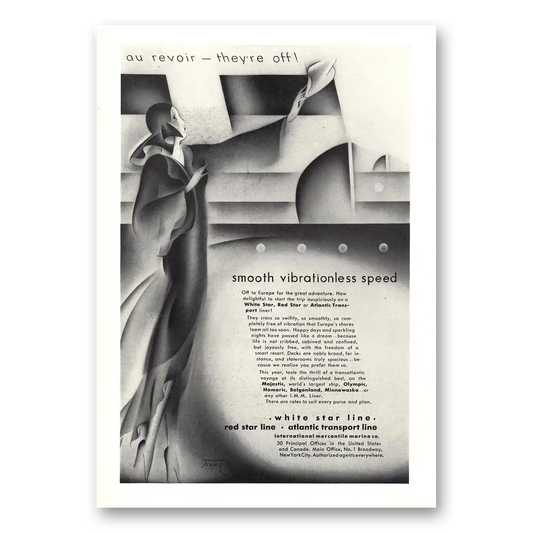 1930 White Star Line Au Revoir Smooth Vibrationless Speed Vintage Magazine Print Ad