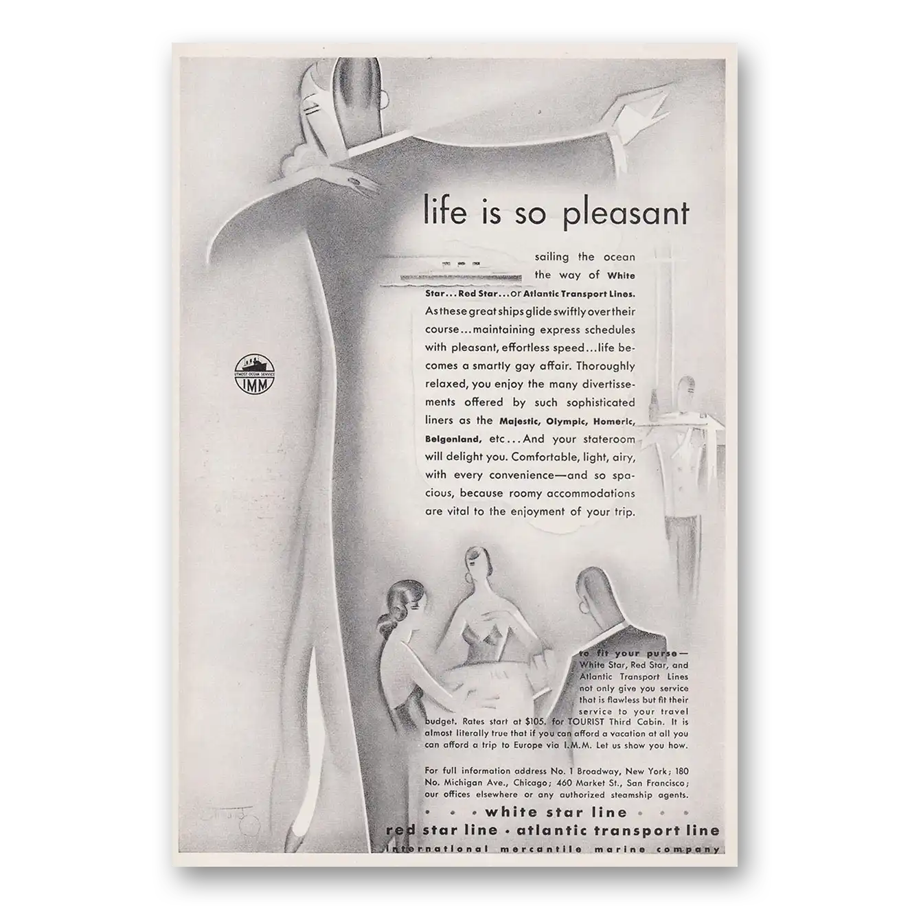 1930 White Star Line Life Is So Pleasant Vintage Magazine Print Ad