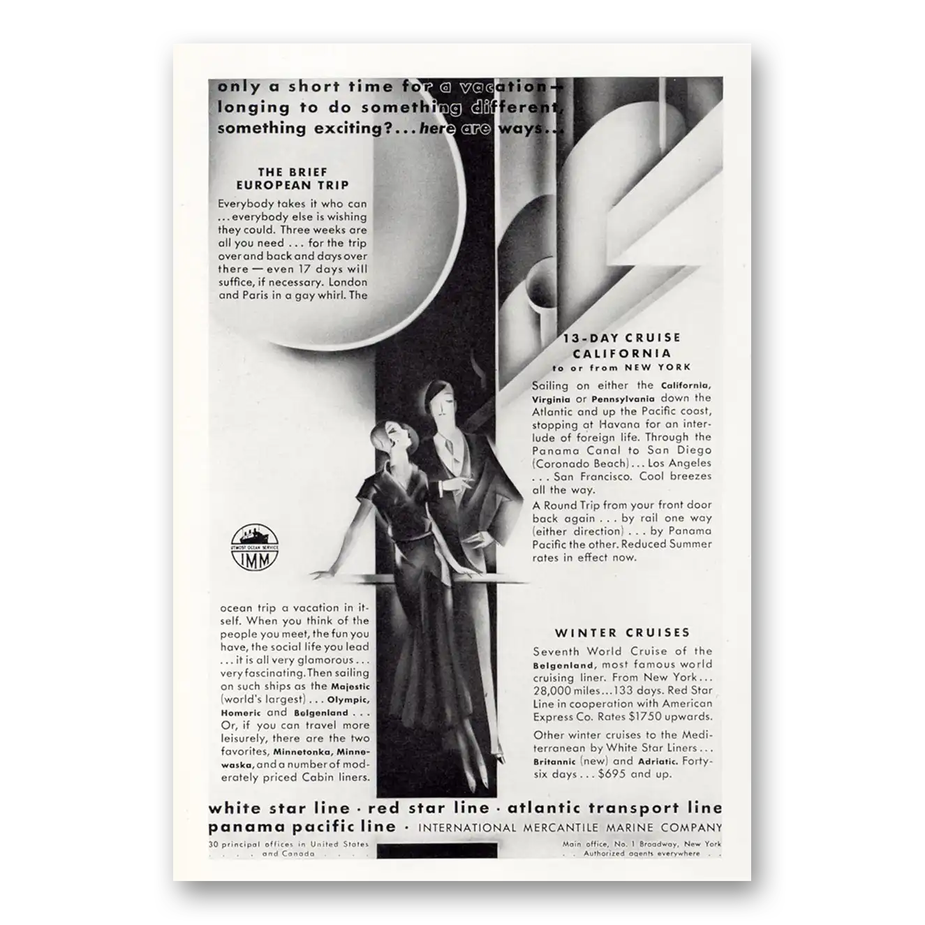 1930 White Star Line Only a Short Time Vintage Magazine Print Ad