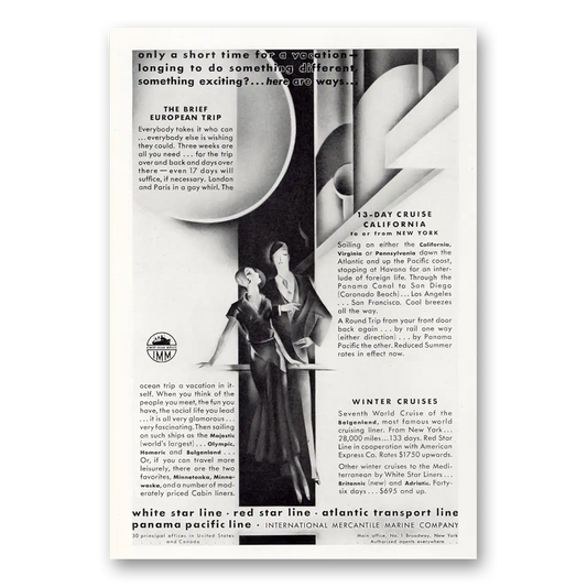 1930 White Star Line Only a Short Time Vintage Magazine Print Ad