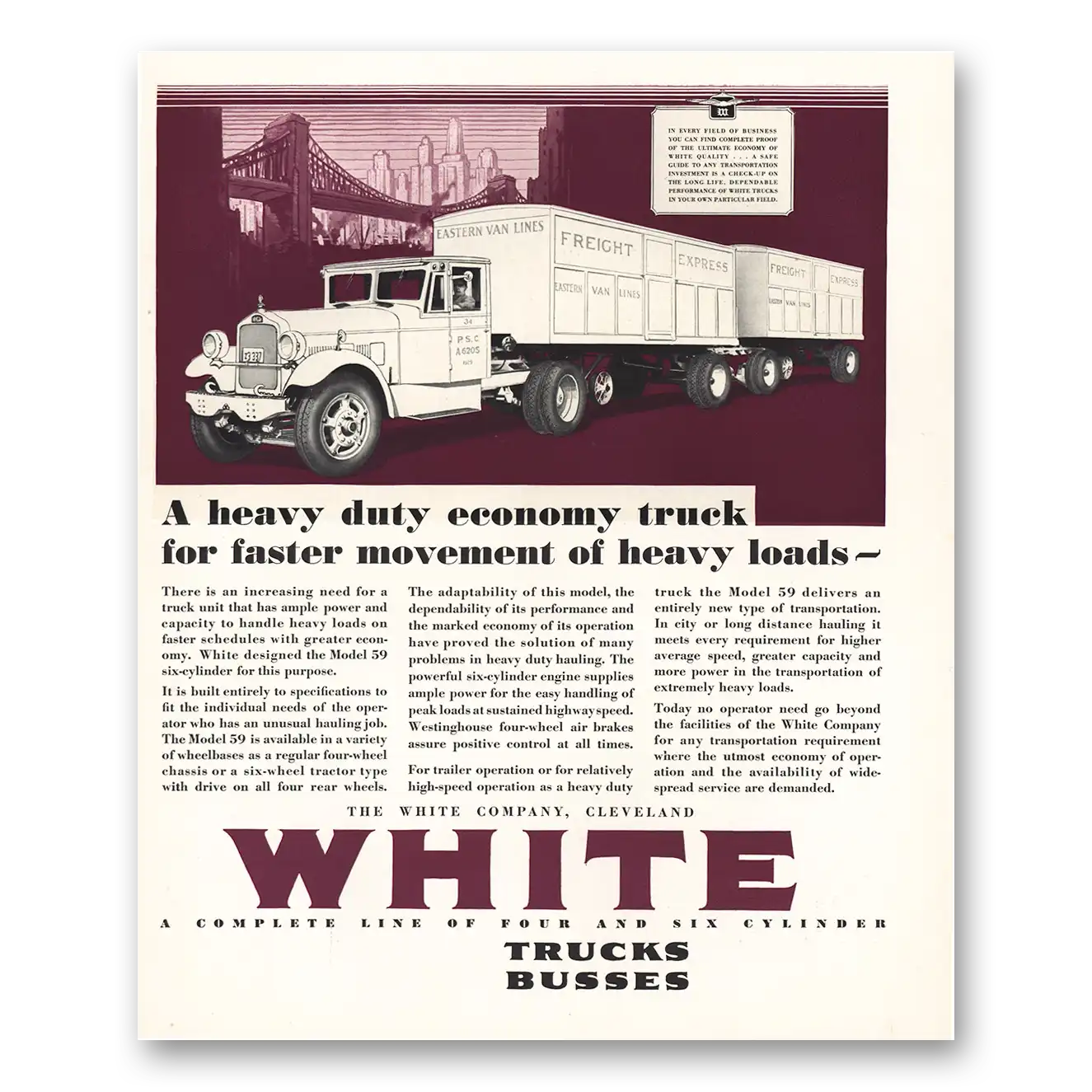 1930 White Trucks Faster Movement Heavy Loads Vintage Magazine Print Ad