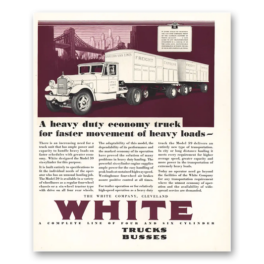 1930 White Trucks Faster Movement Heavy Loads Vintage Magazine Print Ad