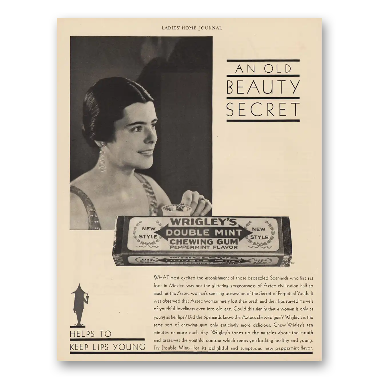 1930 Wrigleys Double Mint Chewing Gum Old Beauty Secret Vintage Magazine Print Ad