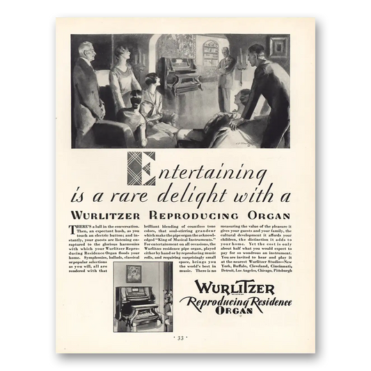 1930 Wurlitzer Organ Reproducing Residence Organ Rare Delight Vintage Magazine Print Ad