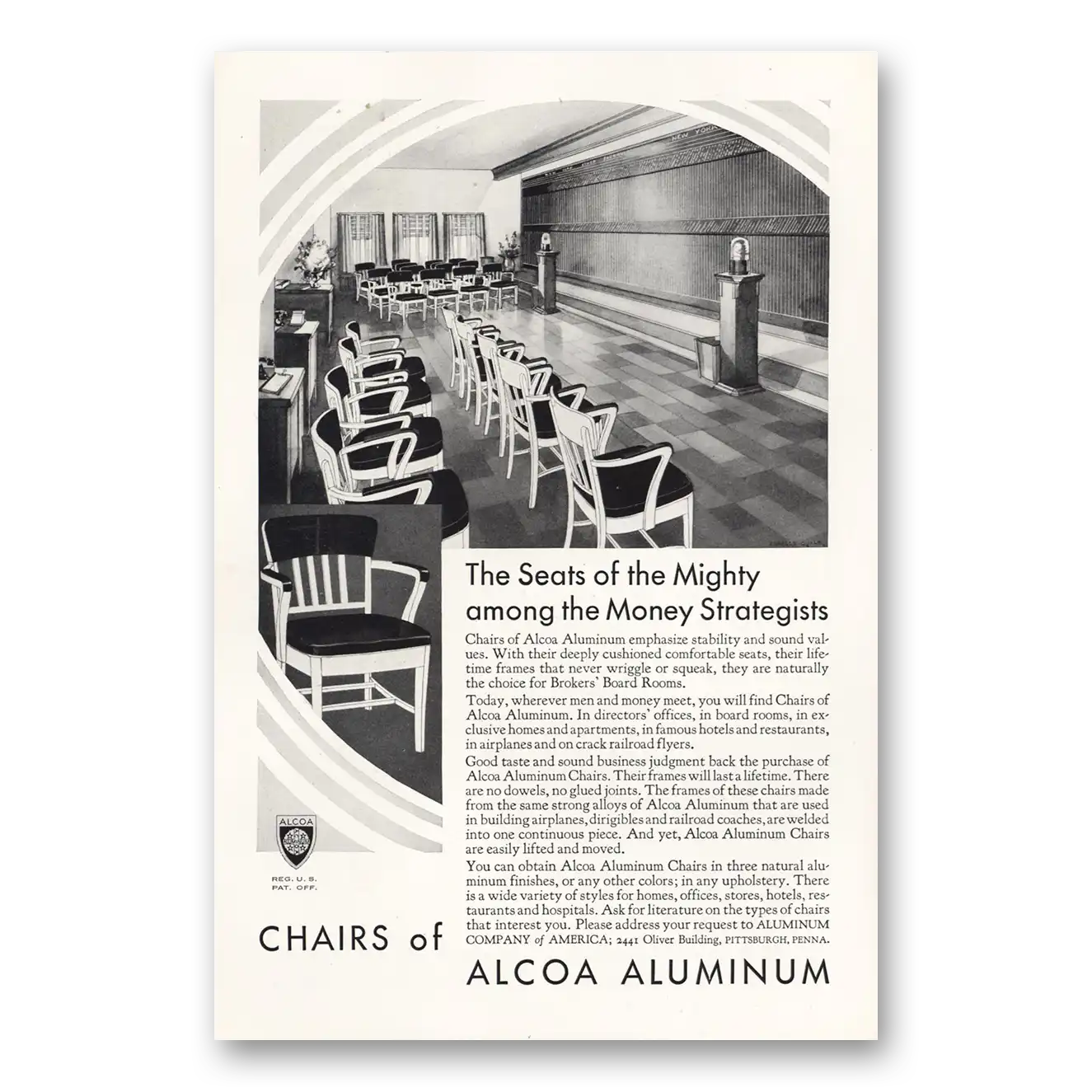 1931 Alcoa Seats of the Mighty Money Strategists Vintage Magazine Print Ad