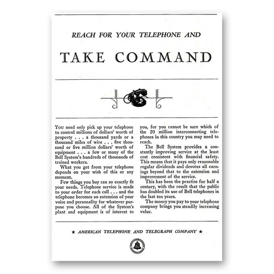 1931 American Telephone Reach for Your Telephone and Take Command Vintage Magazine Print Ad