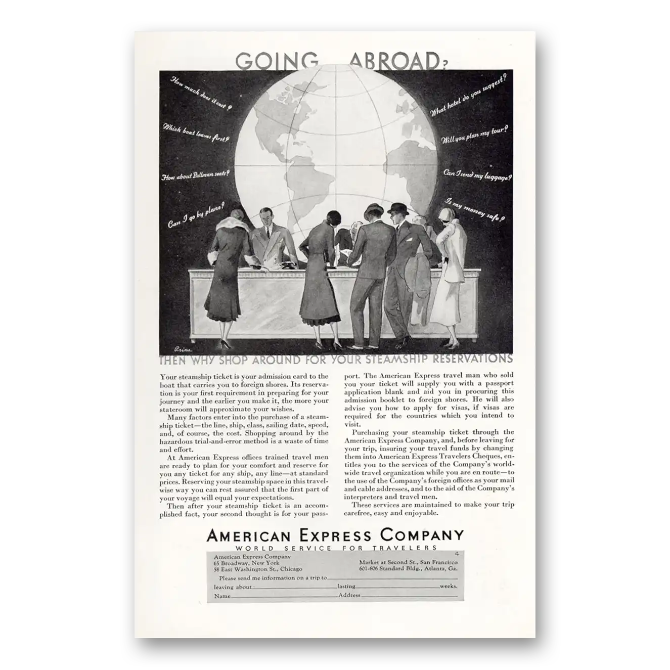 1931 American Express Going Abroad Then Why Shop Around Vintage Magazine Print Ad