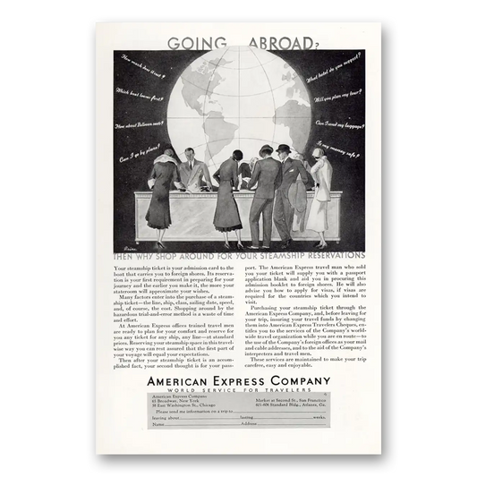 1931 American Express Going Abroad Then Why Shop Around Vintage Magazine Print Ad