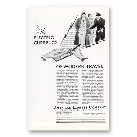 1931 American Express Electric Currency of Modern Travel Vintage Magazine Print Ad