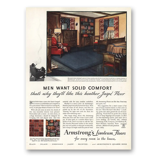 1931 Armstrong Linoleum Floors Men Want Solid Comfort Vintage Magazine Print Ad