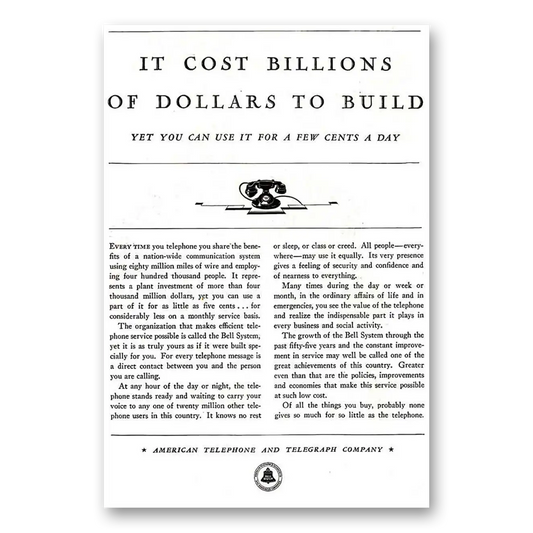 1931 American Telephone Billions of Dollars Vintage Magazine Print Ad