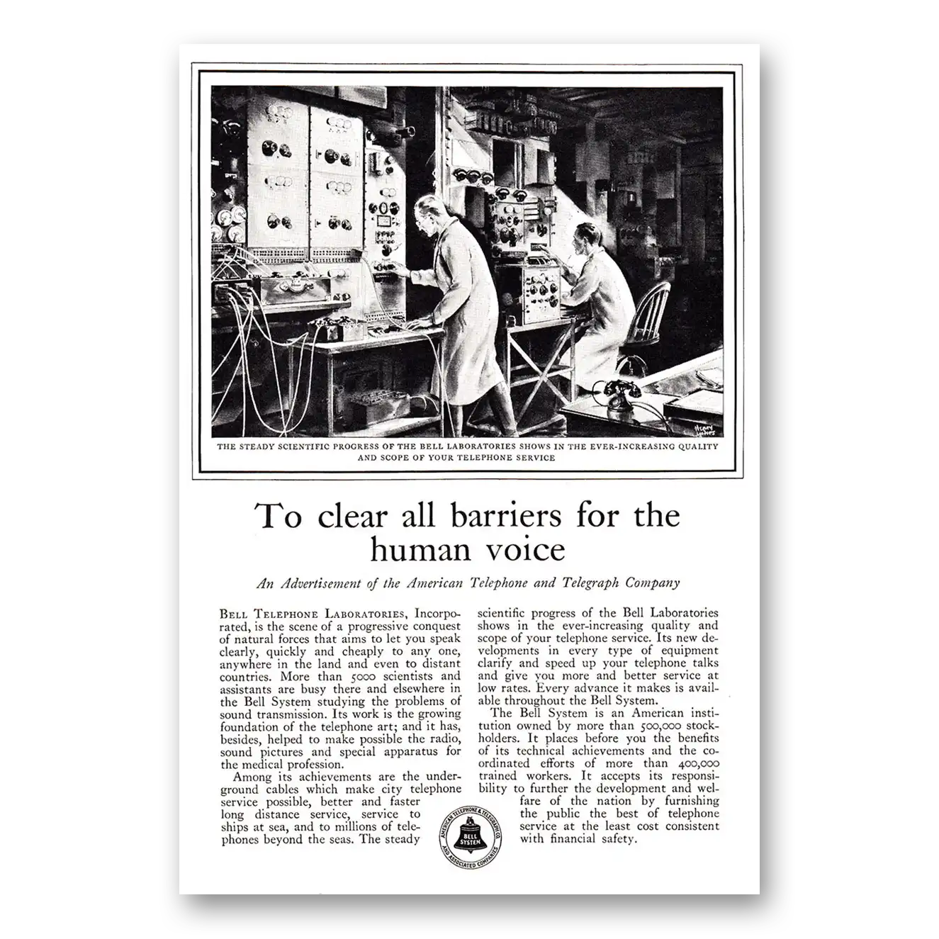 1931 American Telephone To Clear All Barriers for the Human Voice Vintage Magazine Print Ad