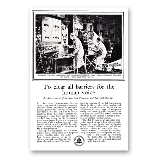 1931 American Telephone To Clear All Barriers for the Human Voice Vintage Magazine Print Ad