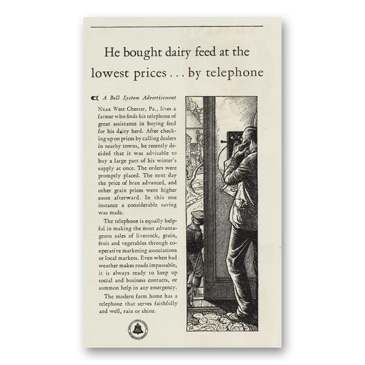 1931 Bell Telephone He Bought Dairy Feed Vintage Magazine Print Ad