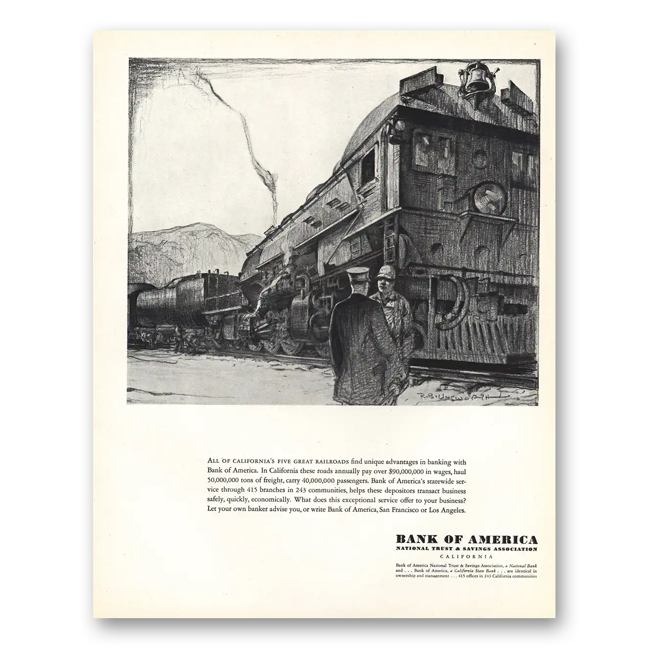 1931 Bank of America Californias Five Great Railroads Vintage Magazine Print Ad