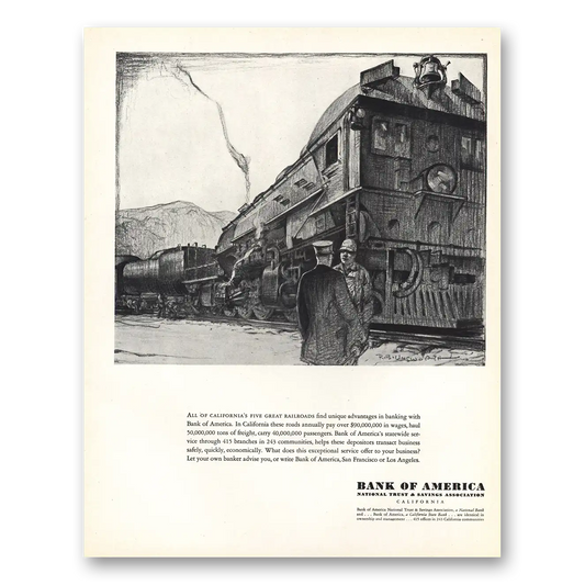 1931 Bank of America Californias Five Great Railroads Vintage Magazine Print Ad