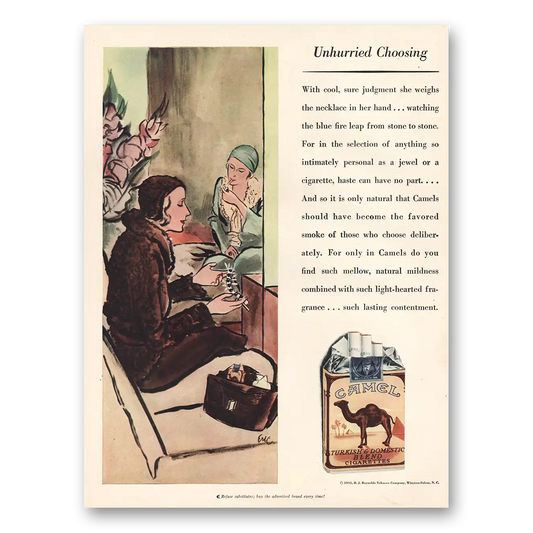 1931 Camel Cigarettes Unhurried Choosing Vintage Magazine Print Ad