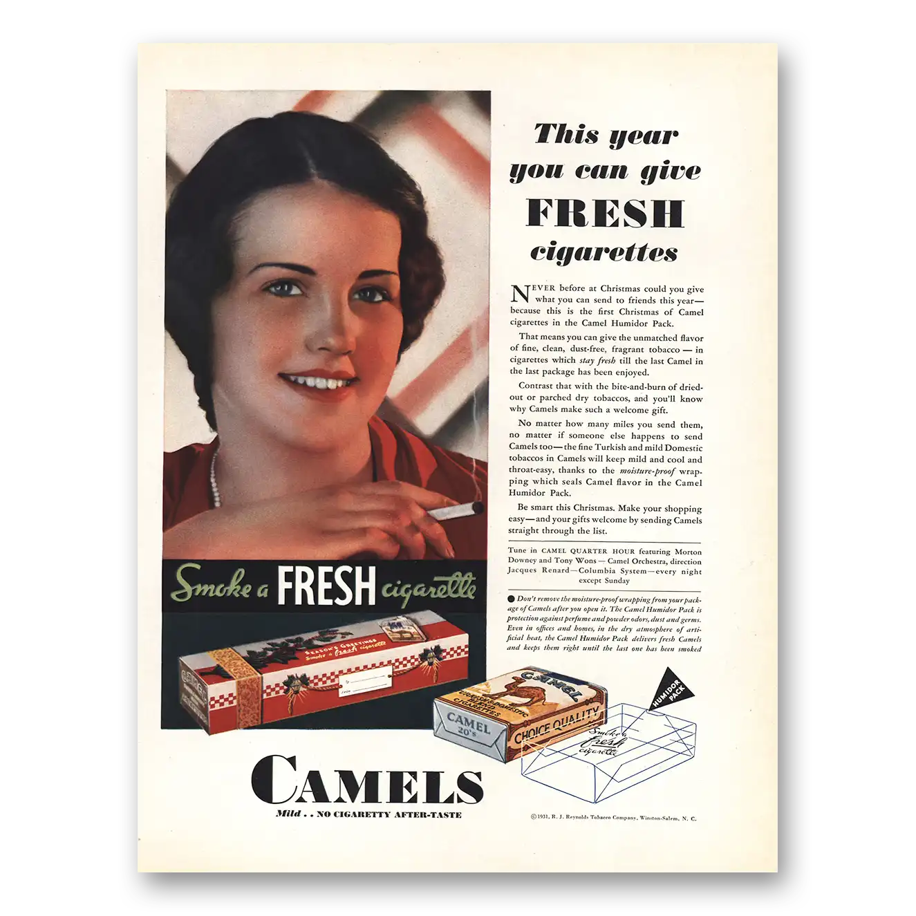 1931 Camel Cigarettes Give Fresh Cigarettes Vintage Magazine Print Ad