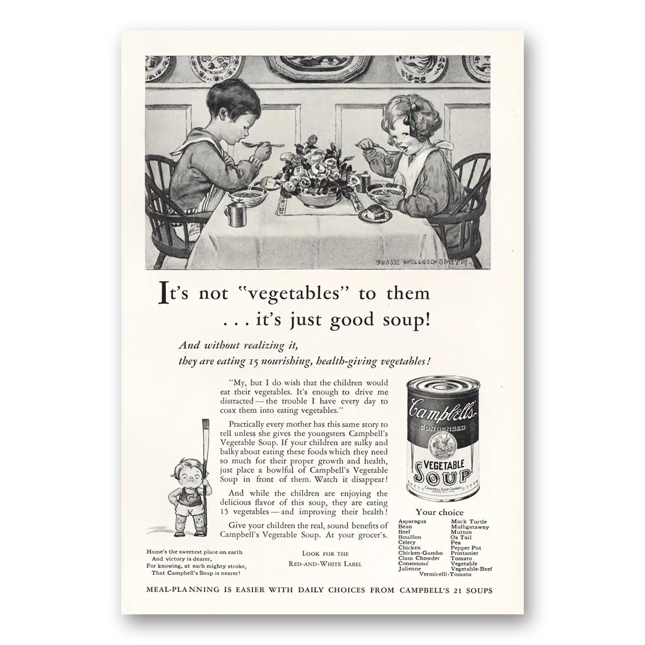 1931 Campbells Vegetable Soup Not Vegetables to Them Vintage Magazine Print Ad