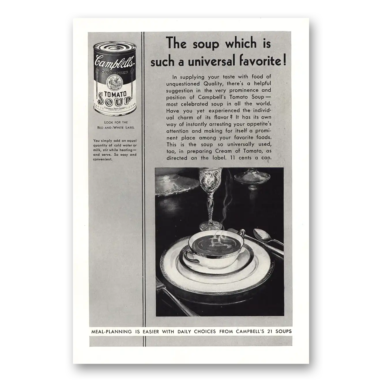 1931 Campbells Tomato Soup Universal Favorite Vintage Magazine Print Ad