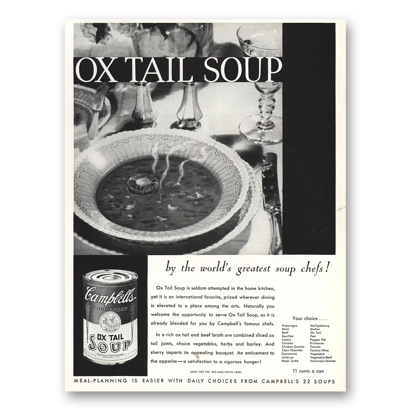 1931 Campbells Ox Tail Soup Greatest Soup Chefs Vintage Magazine Print Ad