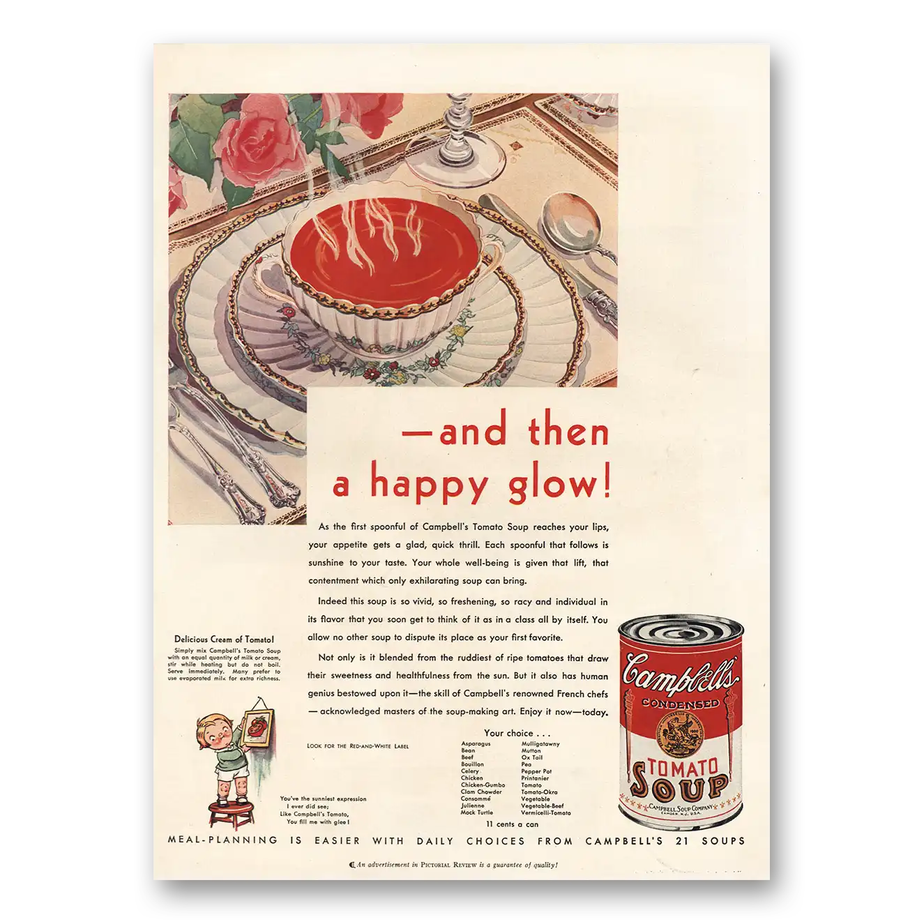 1931 Campbells Tomato Soup And Then a Happy Glow Vintage Magazine Print Ad