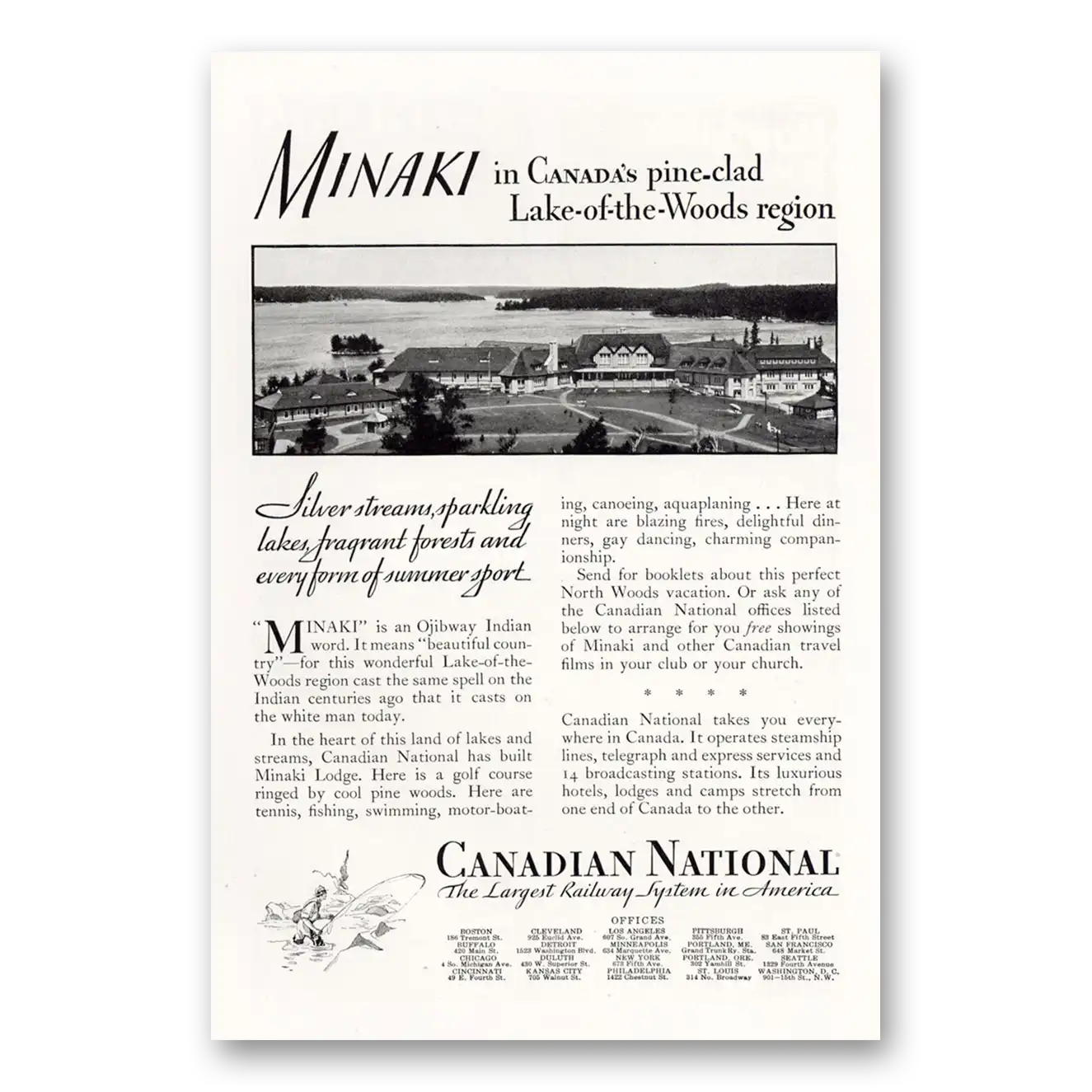 1931 Canadian National Railways Minaki Lake of the Woods Vintage Magazine Print Ad