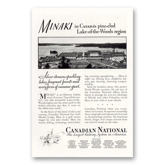 1931 Canadian National Railways Minaki Lake of the Woods Vintage Magazine Print Ad