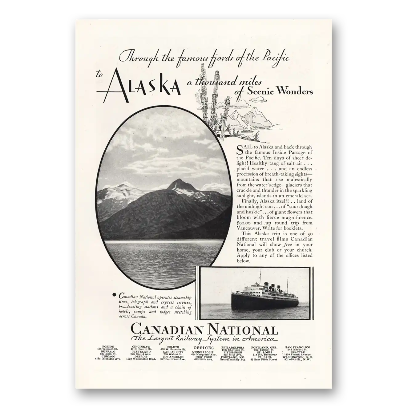 1931 Canadian National Railways Alaska Thousand Miles Scenic Wonders Vintage Magazine Print Ad